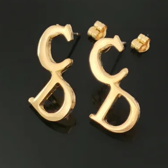 Christian Dior Gold Logo Earrings Backing K18 - Picture 1 of 6